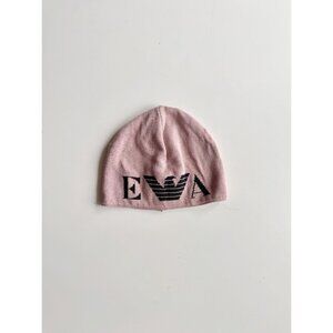 EMPORIO ARMANI Pink Cotton Viscose Knit Logo Beanie Toque Hat, Size 57